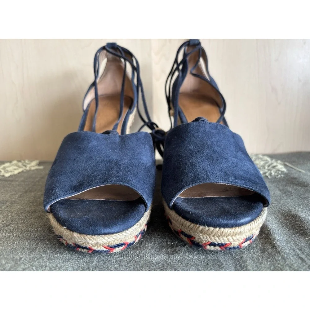 Cabi Isla Blue Suede Aztec Espadrille Wedge Heel Tie Up Womens Sz‎ 7M #6001